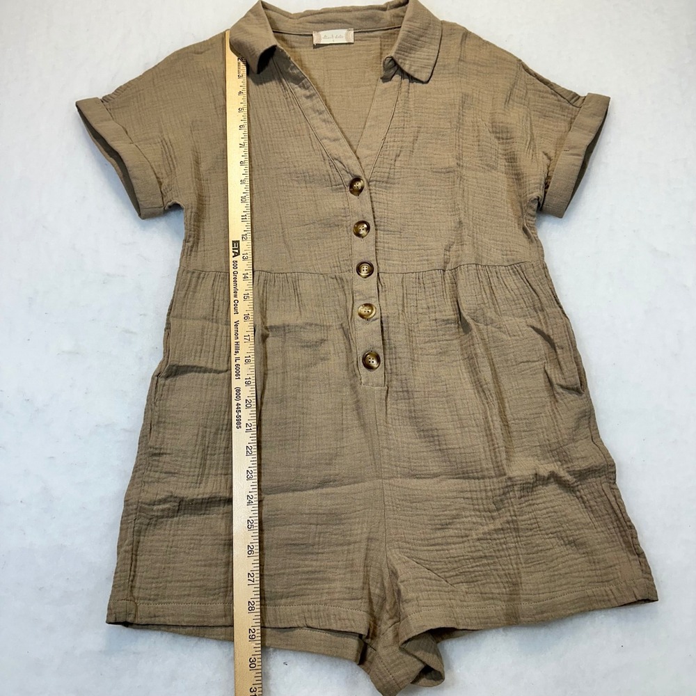 Altar'd State Womens Small Brown Gauze Button Front Romper Short Sleeve Boho - Picture 2 of 7